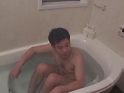 Hot Japanese AV model and teen friends enjoy foursome bathing