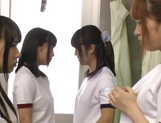 Four gorgeous Japanese lesbian schoolgirls fuck each other