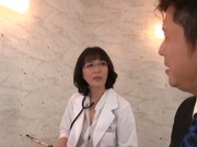 Horny mature nurse treats a guy at Japanese erection recovery clinic