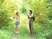 Nana Ootone Lovely Asian reporter is nude in the woods