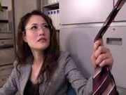 Chick in office suit makes facesitting and plays with cock