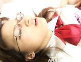 Busty schoolgirl in glasses Yui Shirasagi on Asian anal porn video picture 14