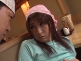 Lustful housewife with huge boobs Rina Araki enjoys food in vagina picture 51