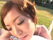 Short-haired milf Nao Mizuki rides her lover?s cock on pov outdoors