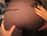 Sexy office lady in trouser suit Nozomi Yui gives a great head job picture 25