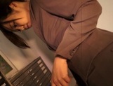 Sexy office lady in trouser suit Nozomi Yui gives a great head job