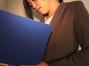 Sexy office lady in trouser suit Nozomi Yui gives a great head job