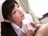 Asian nurse with curly hair Arisa Nakano makes cock massage picture 98