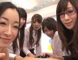 Crazy Japanese teen gals involve a sexy massive guy into a wild gang picture 19