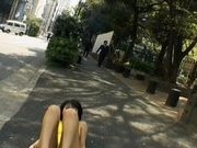 Sweet Asian girl exposes her fine ass on the street