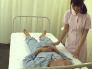 Nice looking Asian nurse with tiny tits has sex with a mature patient