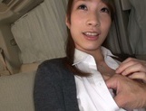 Alluring Asian office chick jerks off cock and deepthroats it on pov picture 32