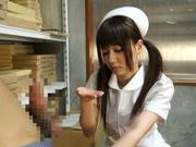 Pigtailed Japanese nurse Yurika Miyaji performs arousing wank