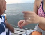 Japanese wife sucking cock on the deck of boat picture 11