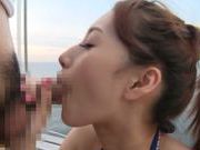 Japanese model is an amateur sucking cock outdoors