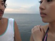 Japanese wife sucking cock on the deck of boat