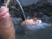 Naughty Asian babe outdoors in the public bath