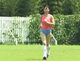 Japanese sporty gal enjoys sexual sports action