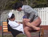 Wild Japanese nurse in sexy pantyhose gets her slit creamed picture 91