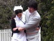 This wild Japanese nurse enjoys outdoor sex