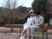 Wild Japanese nurse in sexy pantyhose gets her slit creamed