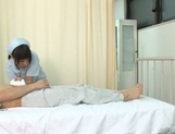 Sweet teen Japanese nurse with shaved pussy rides her patient?s cock picture 21