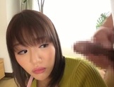 Busty Japanese housewife gives head and enjoys titfuck picture 51