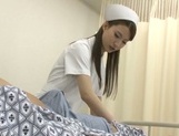 Sexy Japanese nurse in fancy pantyhose gives a blowjob and a ride picture 25