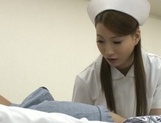 Sexy Japanese nurse in fancy pantyhose gives a blowjob and a ride picture 32