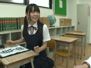 Mischievous Asian schoolgirl Tsubomi gives her boyfriend a blowjob