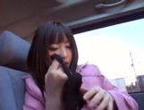 Arisa Nakano naughty Asian teen sucks cock in public