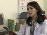 Japanese mature doctor rides cock of her male patient picture 11