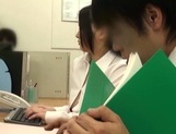 Japanese office hottie is fucked at work and creampied picture 11