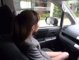 Skinny Japanese office girl sucks cock in a car picture 26