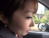 Skinny Japanese office girl sucks cock in a car picture 28