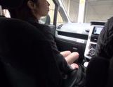 Skinny Japanese office girl sucks cock in a car picture 34