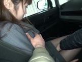 Skinny Japanese office girl sucks cock in a car picture 41