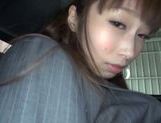 Skinny Japanese office girl sucks cock in a car picture 43