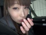 Skinny Japanese office girl sucks cock in a car picture 82
