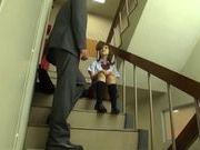 Naughty Japanese AV Model in school uniform gives hot handjob