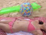 Arousing Japanese AV Model on the beach in her mini bikini picture 12