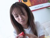 Ami Matsuda sucks a dildo and a real cock and takes cum in mouth. picture 14