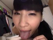 Sweet Japanese wife gives a hot blowjob and loves it