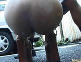 Outdoor slurping on a cock by sexy naked Mai Sakurai picture 21