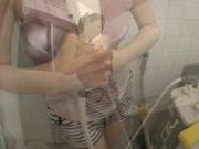 Wet clothes under the shower made Miku Hasegawa touch herself