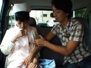Hot Asian nurse has sex in a car