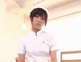 Dirty Japanese nurse swallowing a hard cock and get nailed hard from behind
