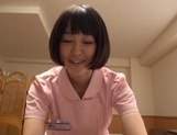 Naughty Asian nurse Yuu Shinoda gives a foot job and bounces on cock