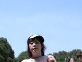 Busty Japanese babe takes hard dick in mouth with joy