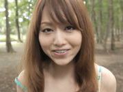 Akiho Yoshizawa pretty Asian milf enjoys sex outdoors